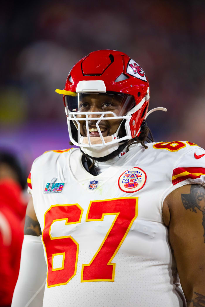 Former Horned Frog Lucas Niang, offensive tackle for the Kansas City Chiefs, is playing the Super Bowl for the second consecutive season. He is among four Frogs in this year's game.